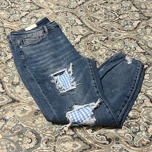 NWT Judy Blue high waist skinny gingham patch